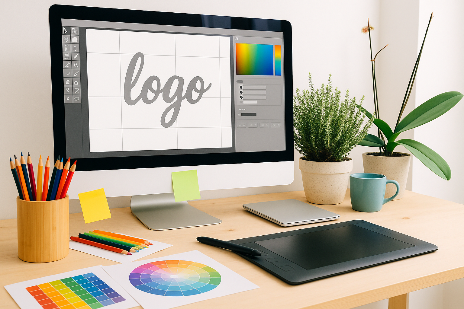 MK Folientechnik Logo Erstellung am Computer mit sichtbaren Farben